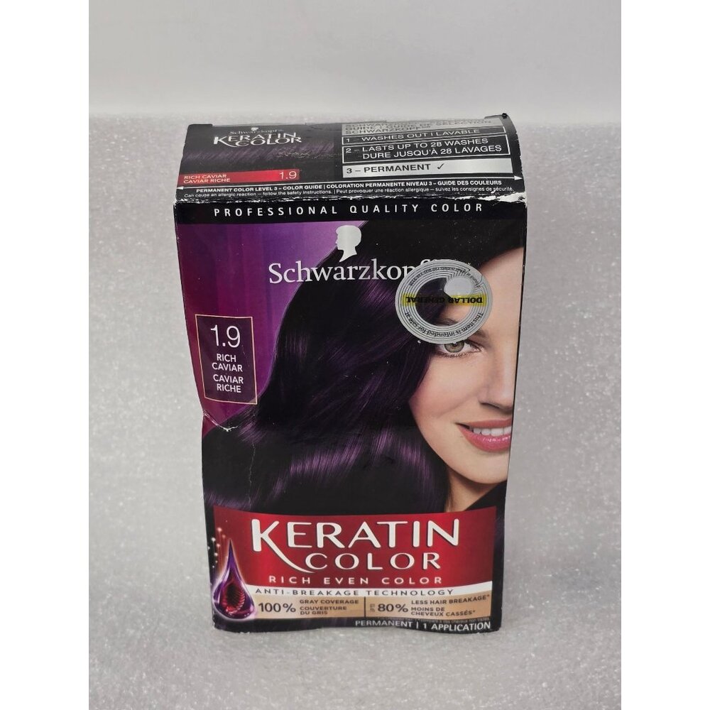 Schwarzkopf Keratin Color Permanent Hair Dye 1.9 Rich Caviar Anti-Breakage